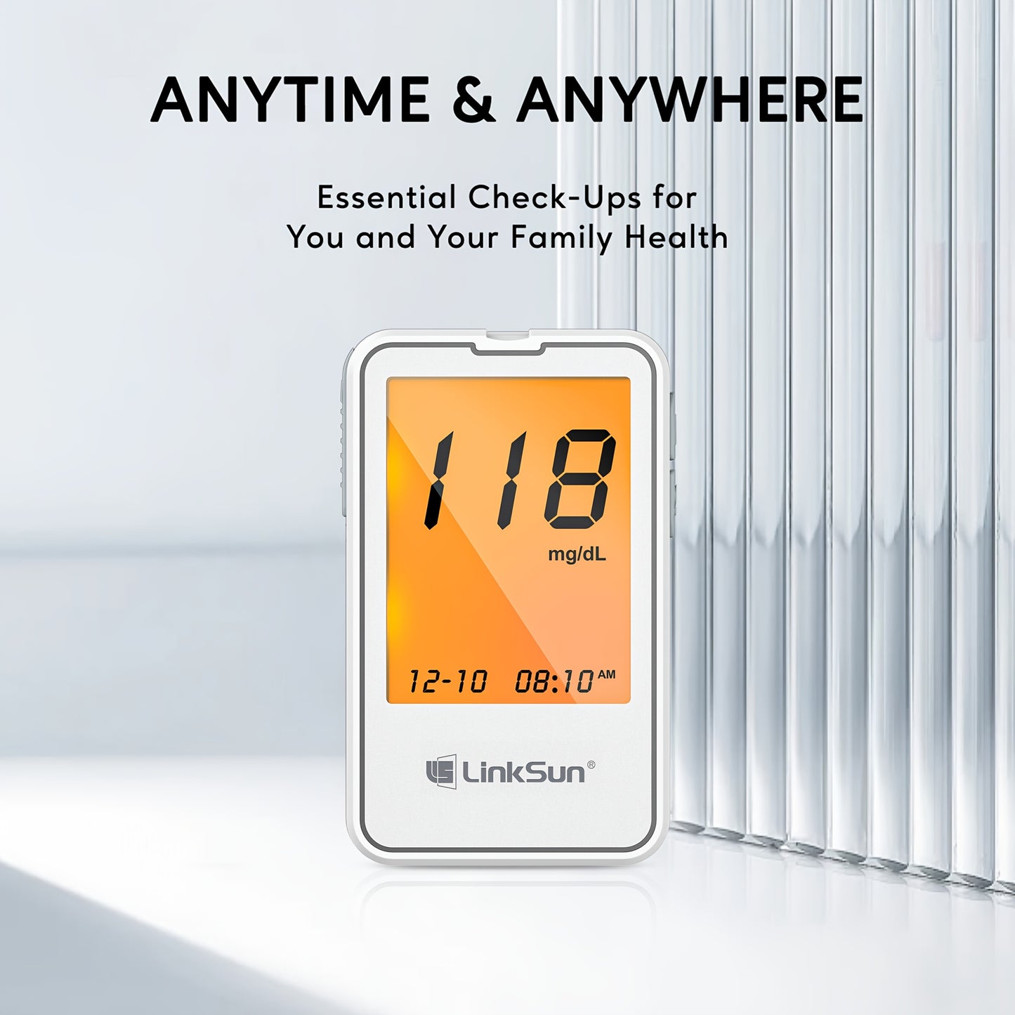 Linksun G-425-2 bloedglucosemeterkit, 100 bloedglucoseteststrips, 100 lancetten, 1 bloedglucosemeter, prikpen, geen codering nodig, groot display