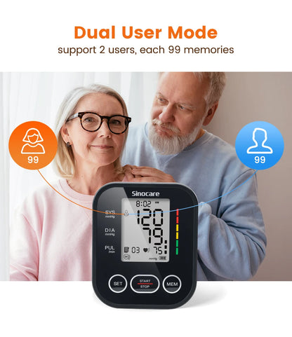 Sinocare Blood Pressure Monitor Digital Sphygmomanometer Automatic Tensiometer Tonometer Home Medical Use Heart Rate Pulse Meter