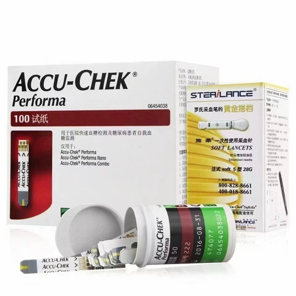 Accu Chek Performa bloedglucose teststrips, lancettensets, bloedsuiker-glucosemeter testkit, glucosemeter ACCU Chek EXP: Maximum